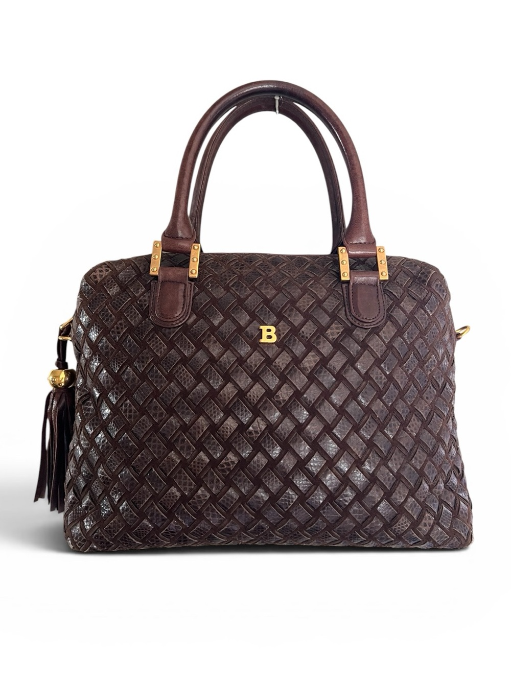 Vintage Bally Woven Leather Satchel / Handbag